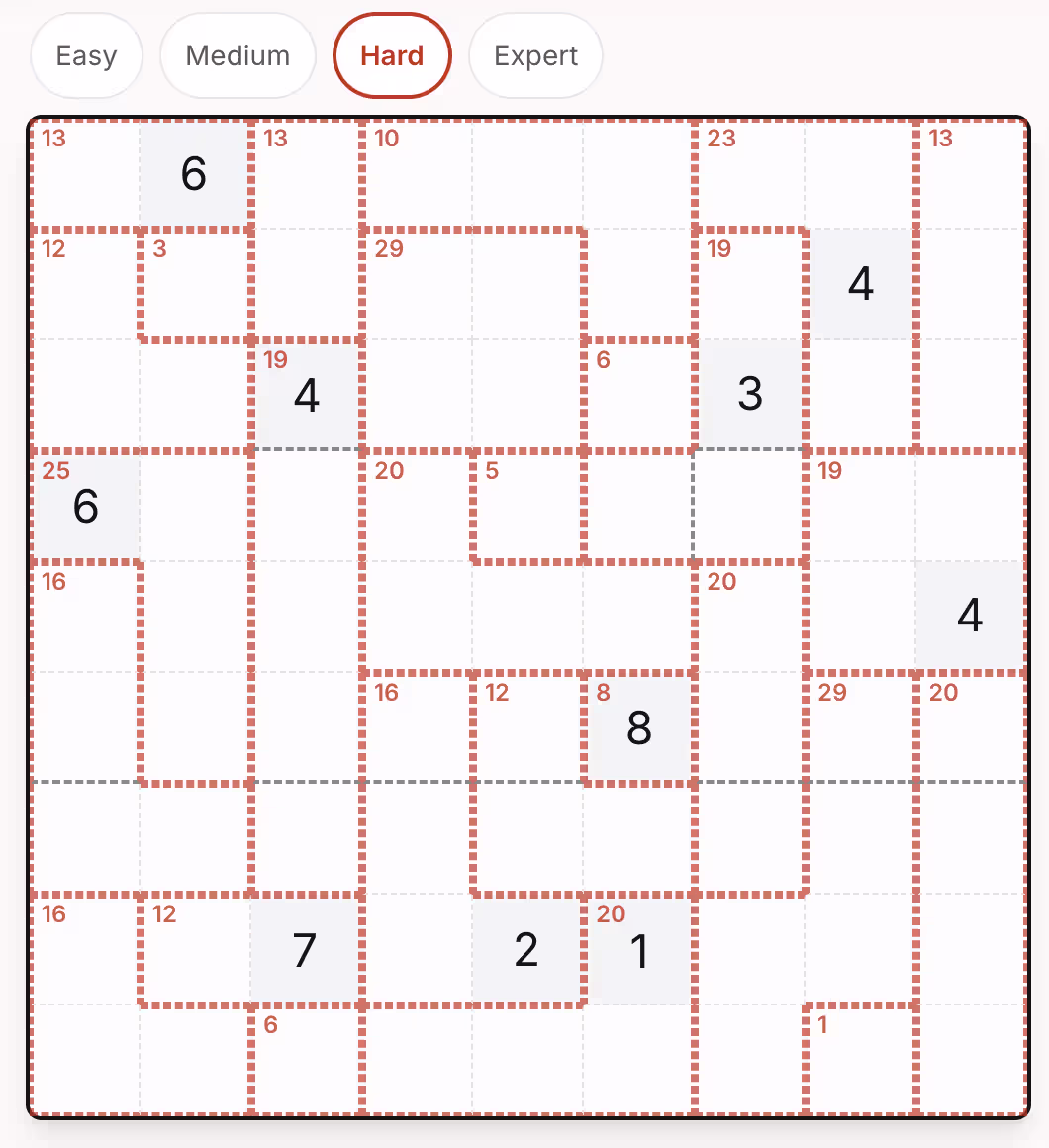 Killer Sudoku Medium - Intermediate mathematical reasoning with cage arithmetic Killer Sudoku Medium - Intermediate cage arithmetic challenges with complex mathematical relationships and multi-cell cage puzzles