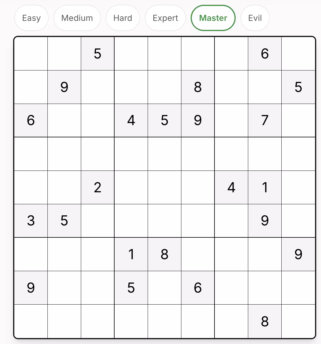 सुडोकू मास्टर - सभी उन्नत समाधान तकनीकों की महारत की आवश्यकता वाली उच्चतम कठिनाई की पहेली सुडोकू मास्टर - केवल 18-20 सुरागों के साथ एलीट स्तरीय पहेली, उन्नत सुडोकू विशेषज्ञों के लिए शिखर चुनौती